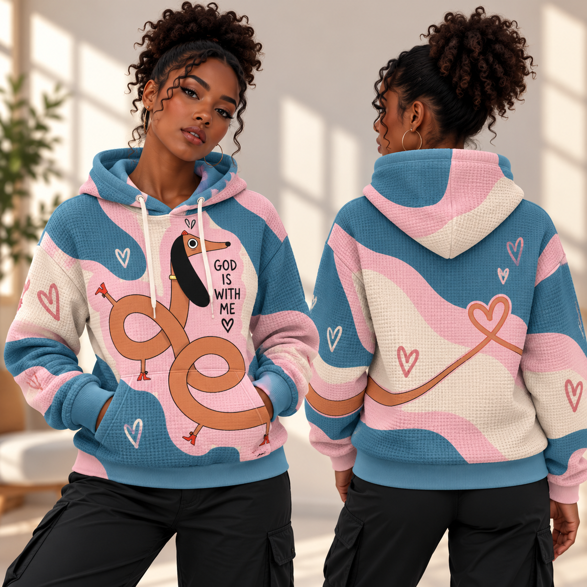 Colorblock Dachshund Waffle Hoodie