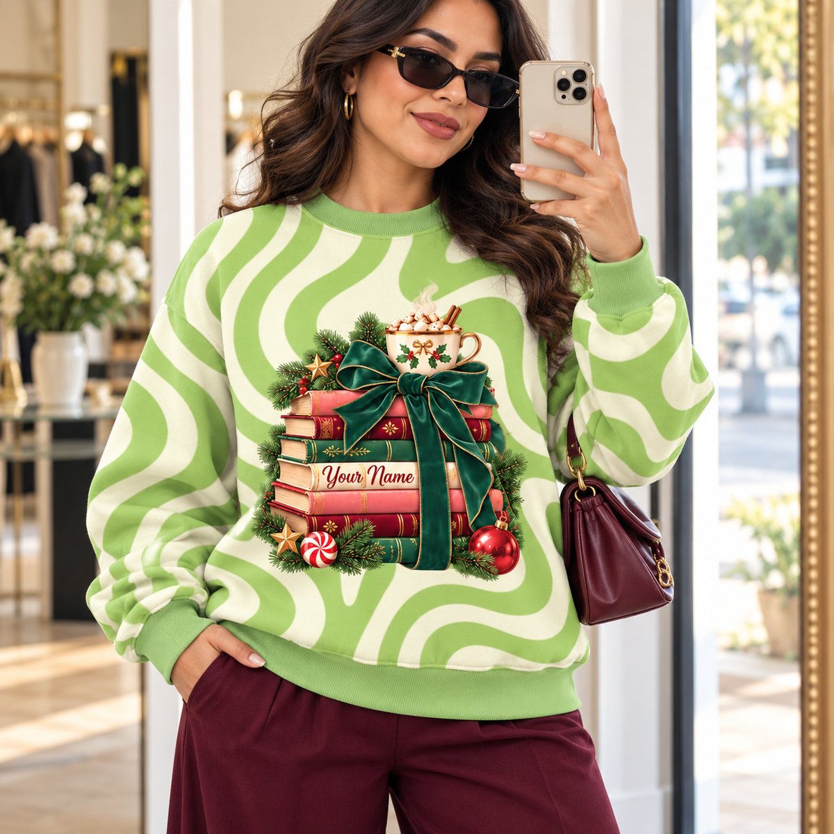 Personalized Festive Book Stack Sweatshirt