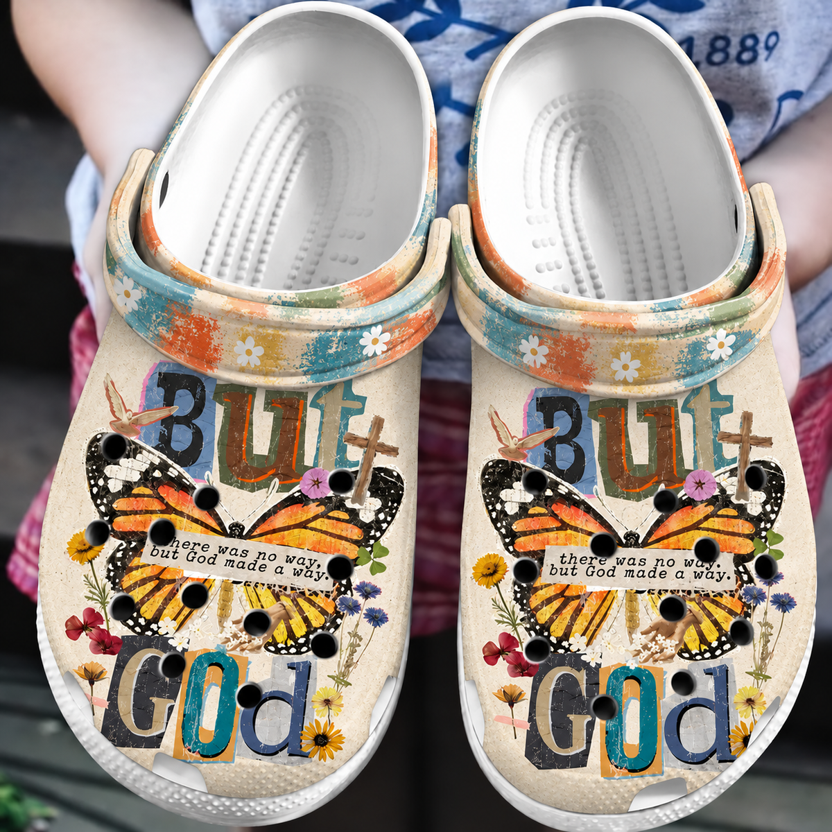 But God Monarch Butterfly Wildflower Clogs Shoes