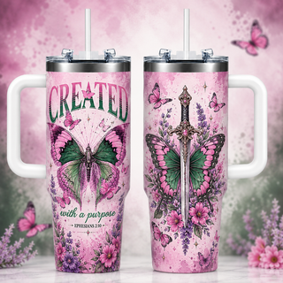 Created With A Purpose Pink Green 40oz Top Tumbler