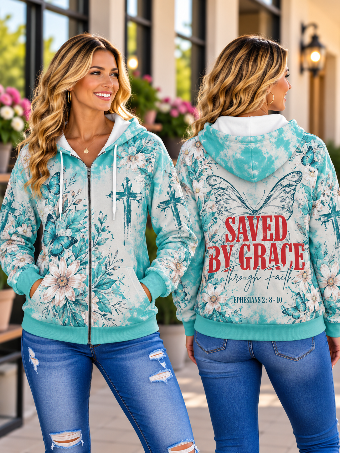 Saved by Grace Butterfly Zip Hoodie