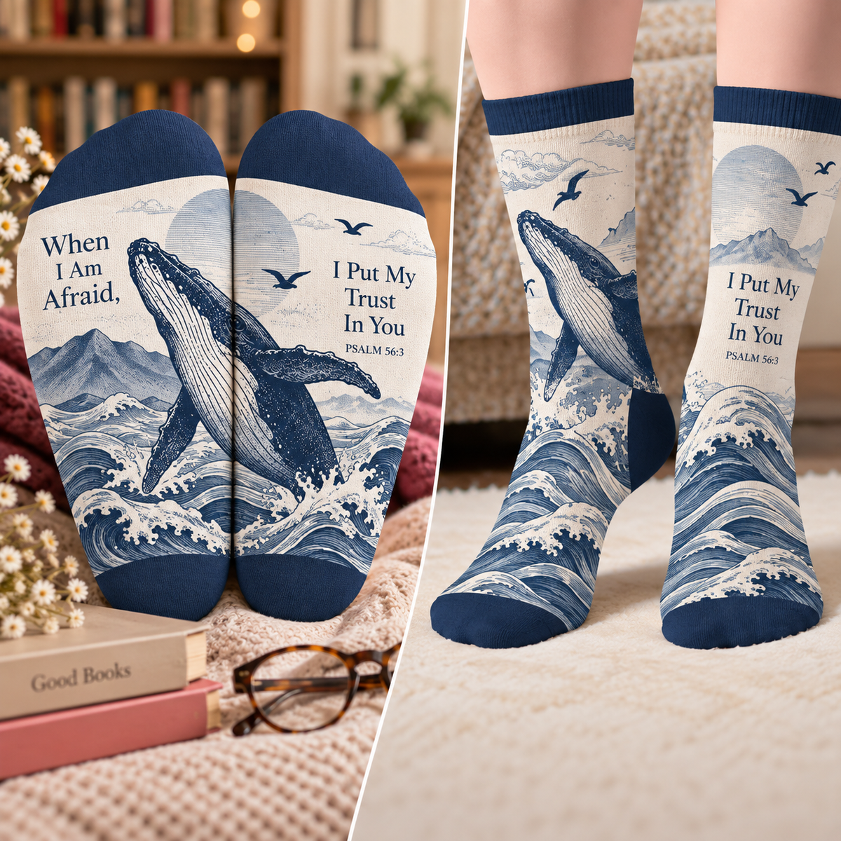 When I Am Afraid I Put My Trust In You Mid-Tube Socks