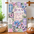 Personalized Jesus Loves You Butterfly Kitchen Towel