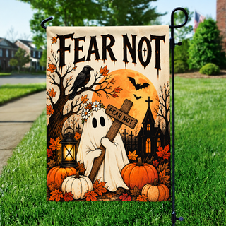 Fear Not Ghost Cross Vintage Halloween Garden Flag