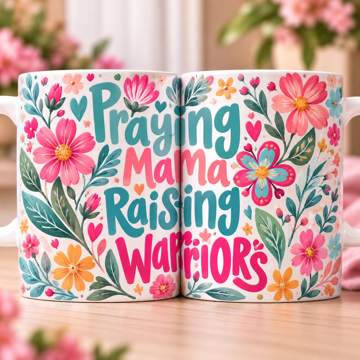 Praying Mama Raising Warriors Floral Coffee Mug