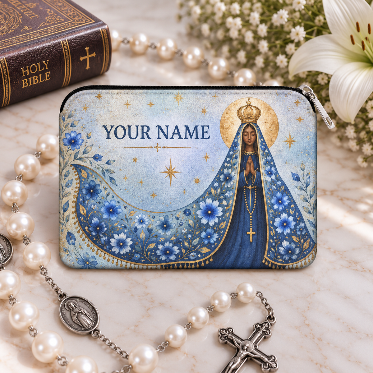 Crowned Virgin Mary Personalized PU Leather Pouch
