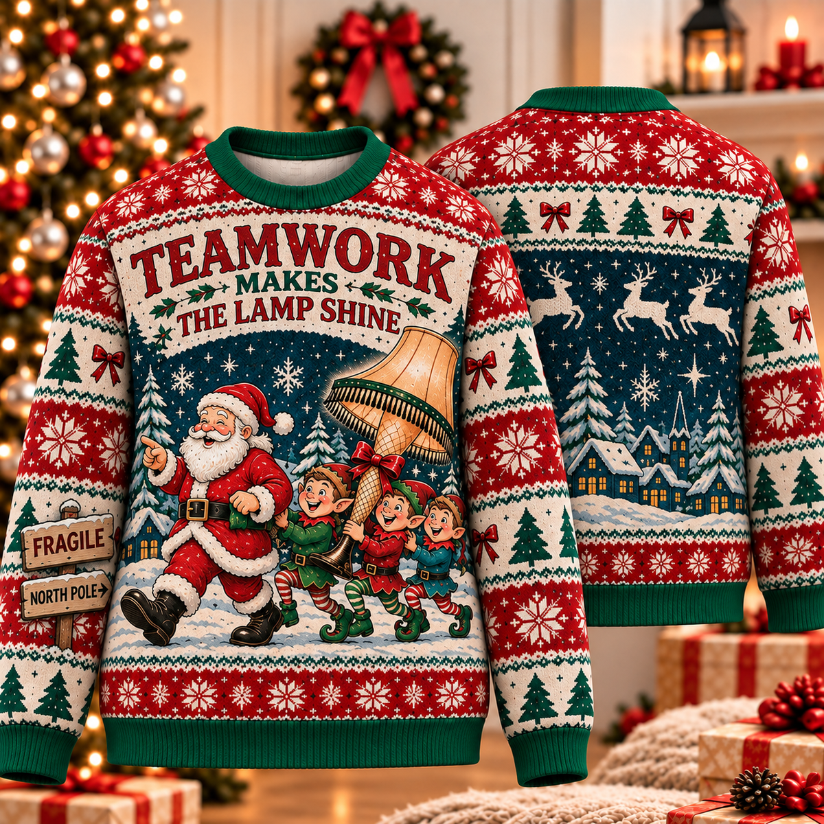 Teamwork Santa And Elves Ugly Sweater