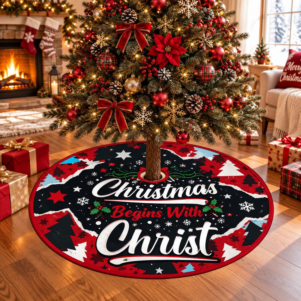 Christmas Begins With Christ Christmas Tree Skirt