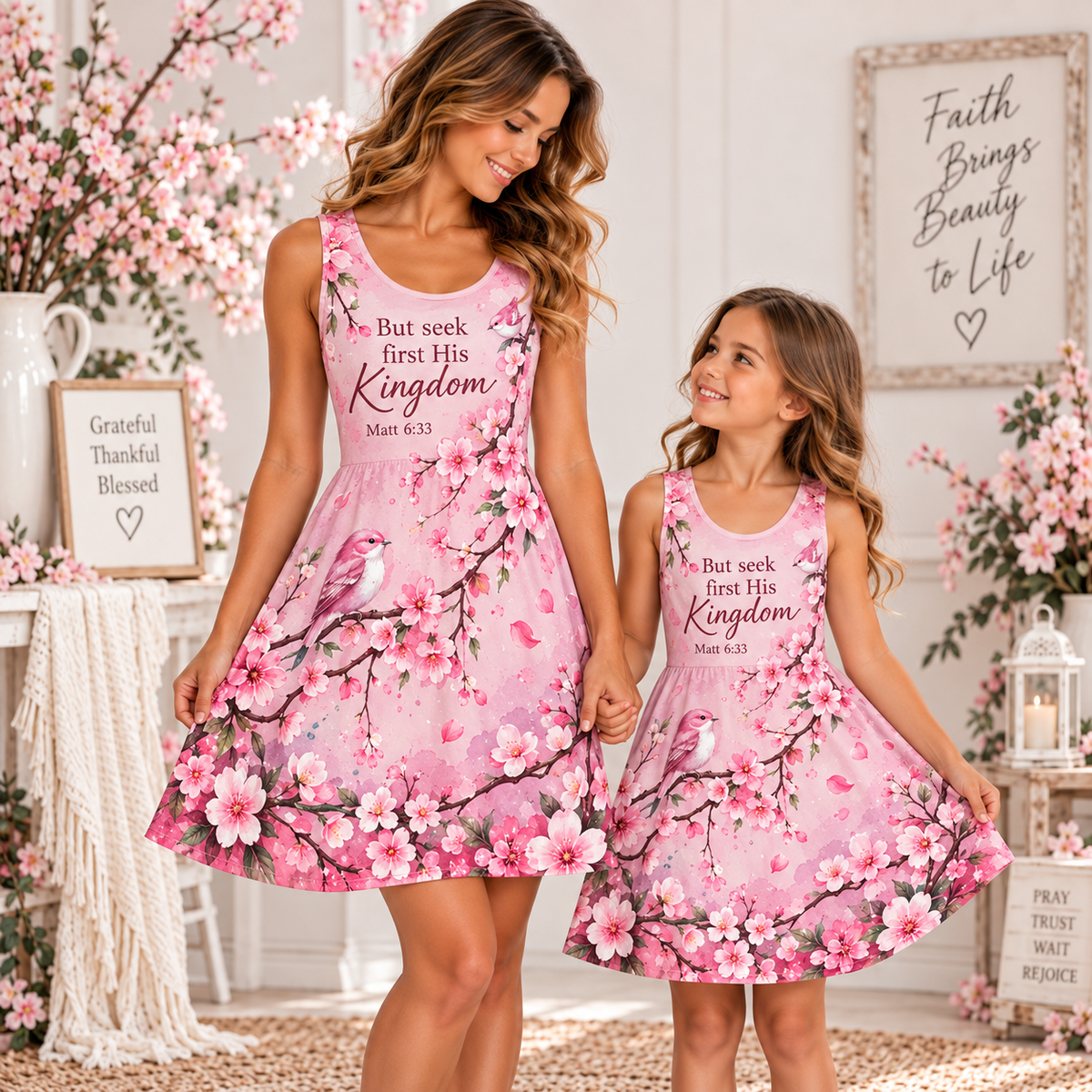 Seek First His Kingdom Cherry Blossom Sleeveless Dress