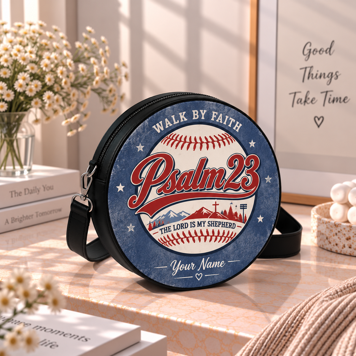 Personalized Psalm 23 Baseball Leather Round Bag