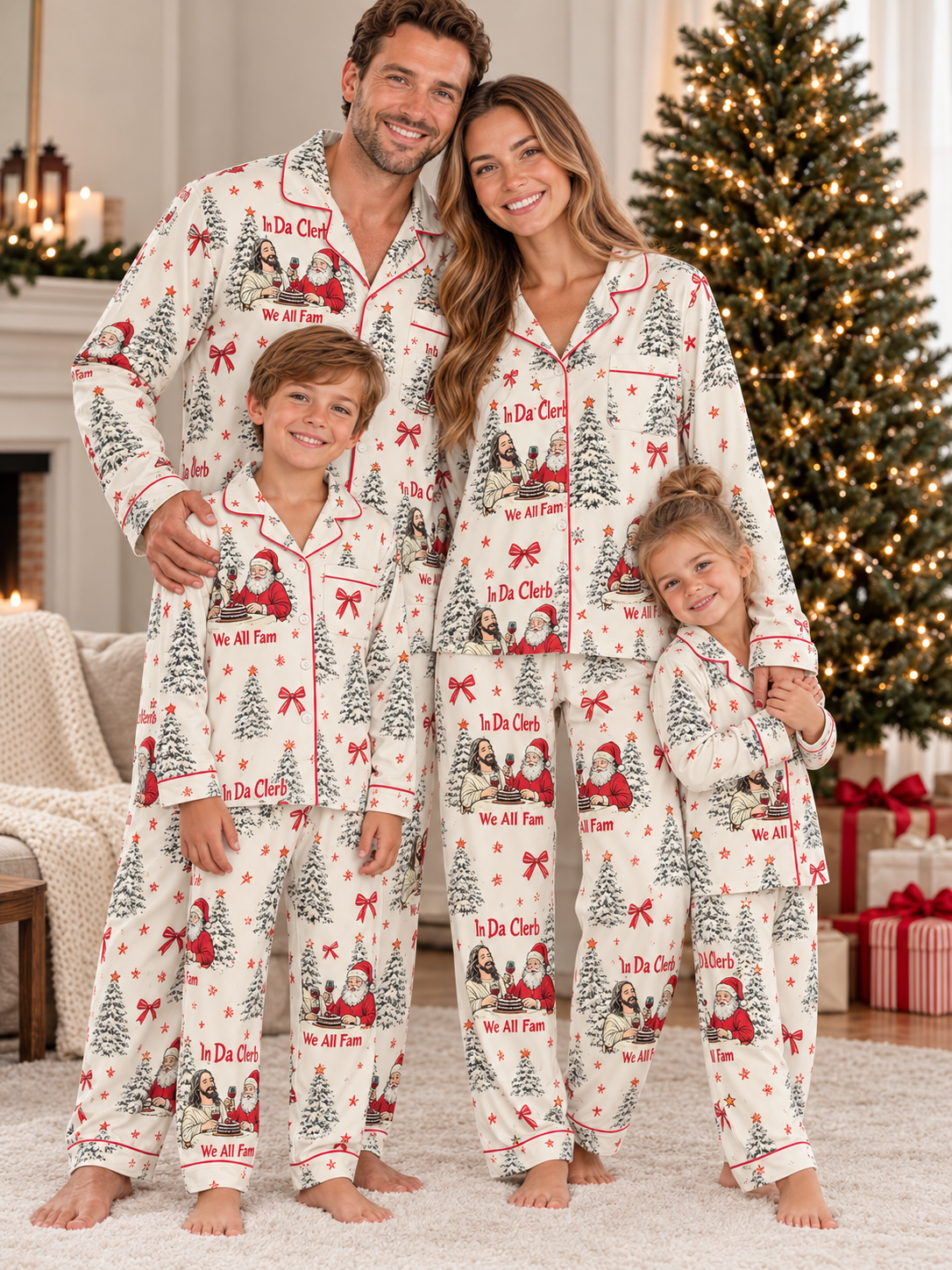 In Da Clerb Jesus Santa Family Ice Silk Pajamas