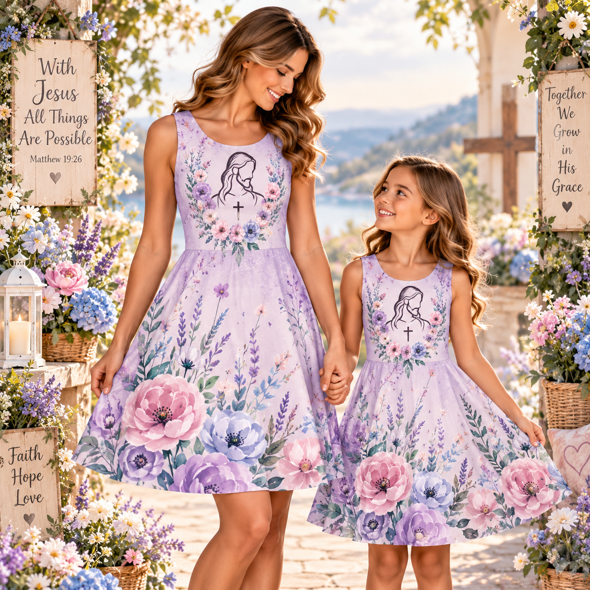 With Jesus All Things Are Possible Floral Sleeveless Dress
