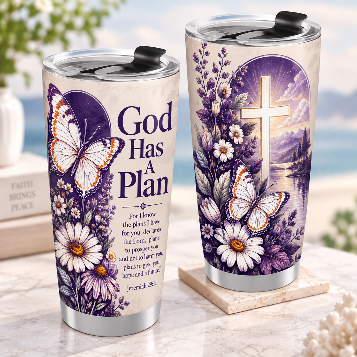 God Has A Plan White Butterfly Purple Normal Tumbler