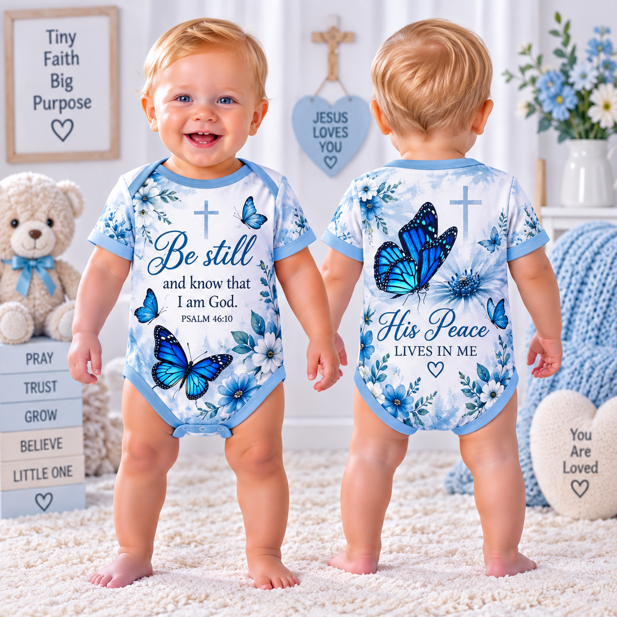Be Still Blue Butterflies Baby Bodysuit