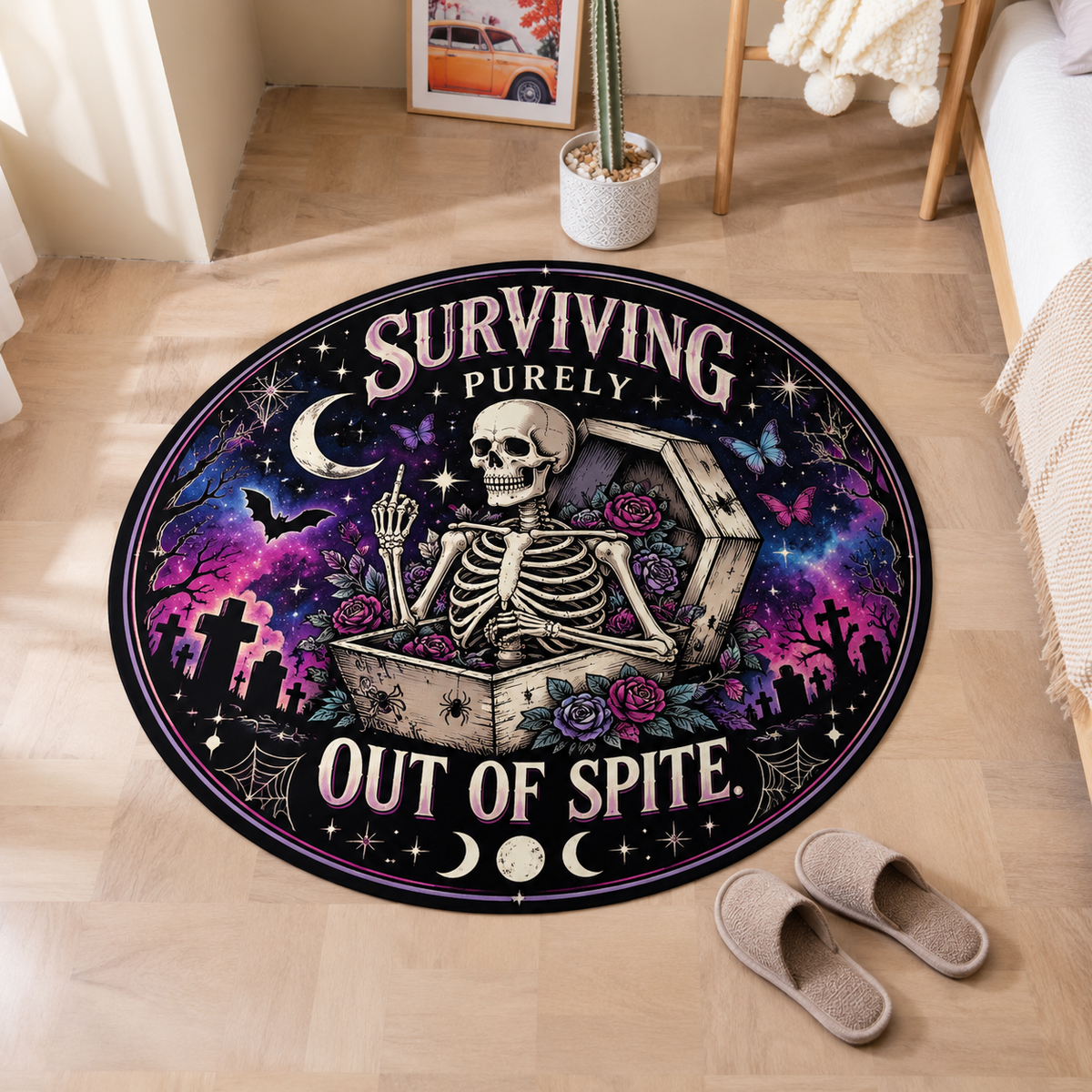 Surviving Purely Out of Spite Skeleton Round Rug