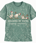 Walking By Faith Tripping Constantly Christmas Geese T-Shirt