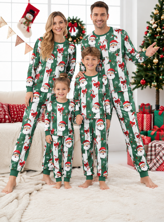 Green Striped Santa Family Mixed Cotton Pajamas