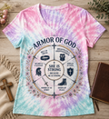 She Is Strong – Armor of God Women's Tie-Dye T-Shirt | Christian Faith Tee