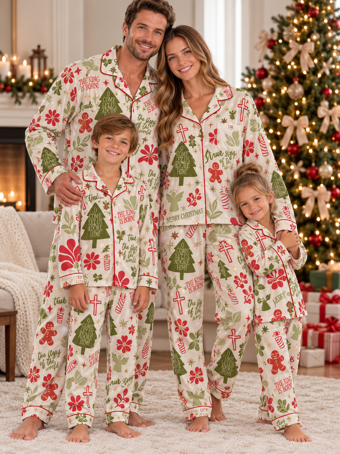 O Come Let Us Adore Him Family Ice Silk Pajamas