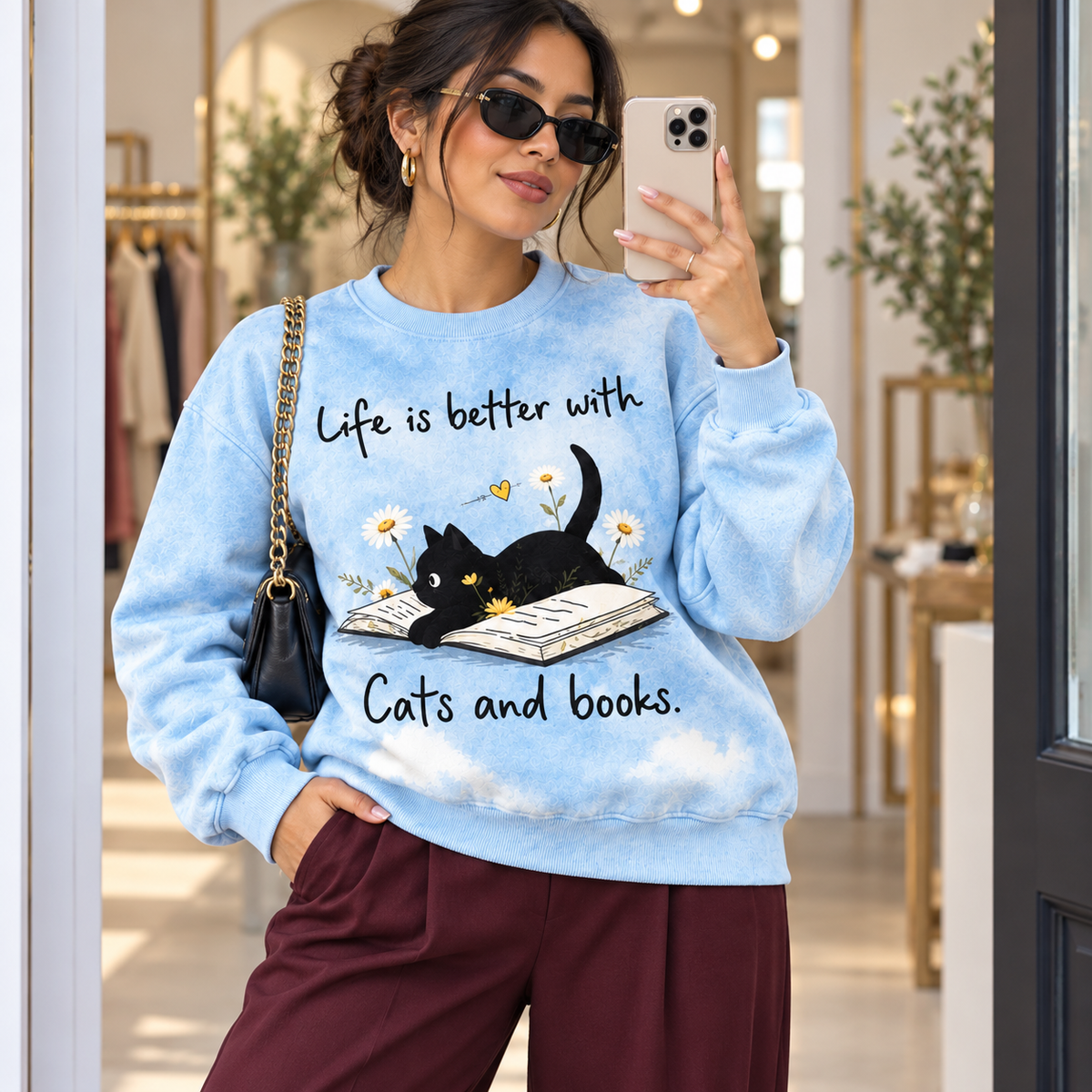 Personalized Cats and Books Sweatshirt