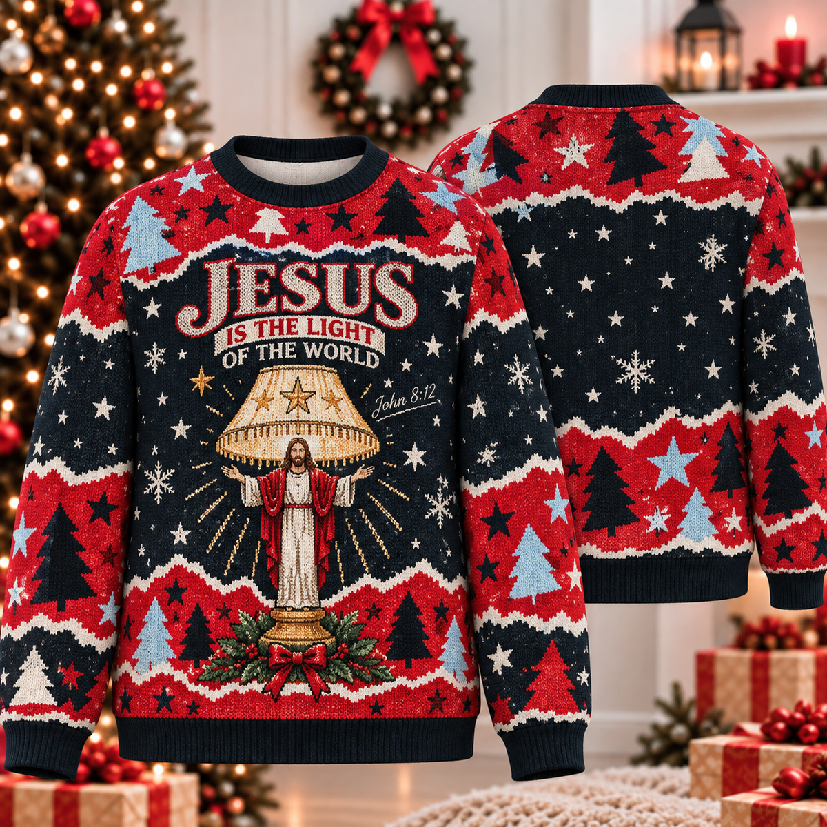 Jesus Light Of The World Ugly Sweater