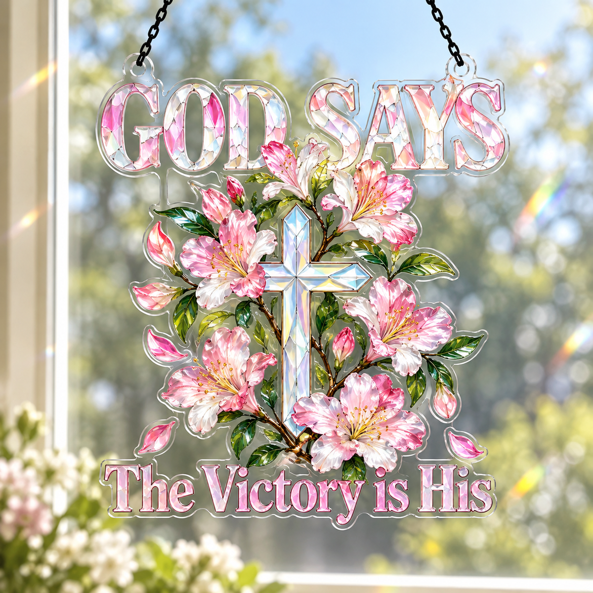 God Says The Victory Is His Acrylic Suncatcher