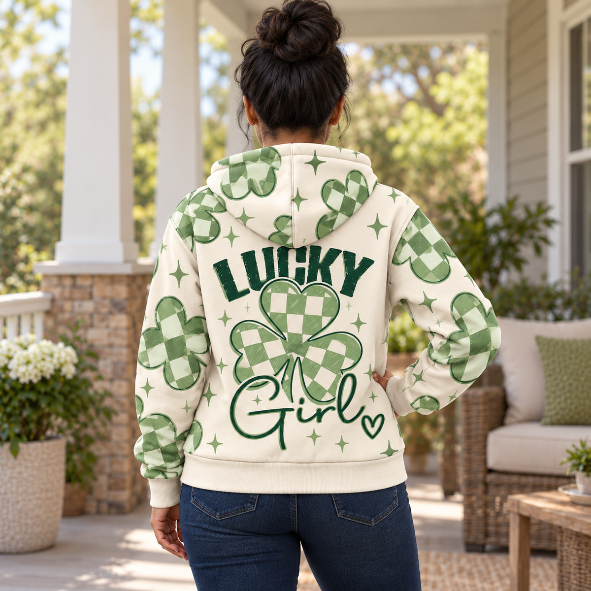 Lucky Girl Shamrock Personalized Fleece Jacket