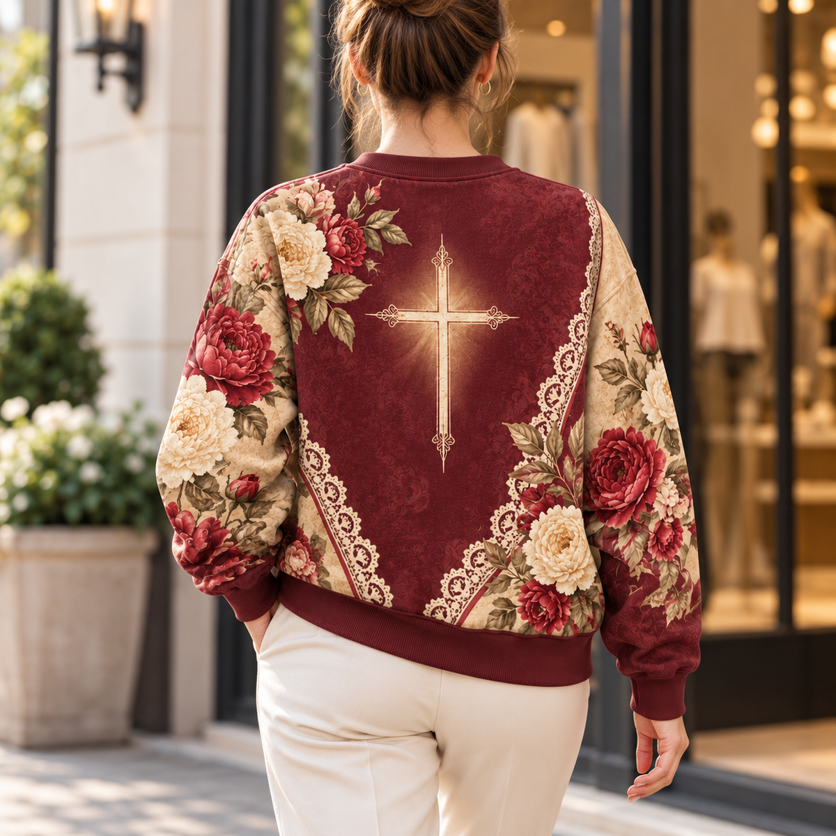 Personalized Burgundy Floral Lace Sweatshirt