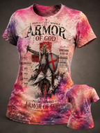 Armor of God Ephesians 6:10-18 Pink Purple Tie-Dye T-Shirt