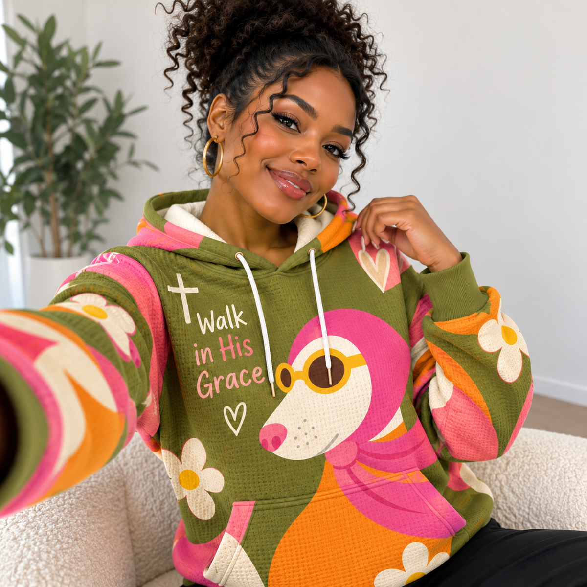 Retro Scarf Dog Waffle Hoodie
