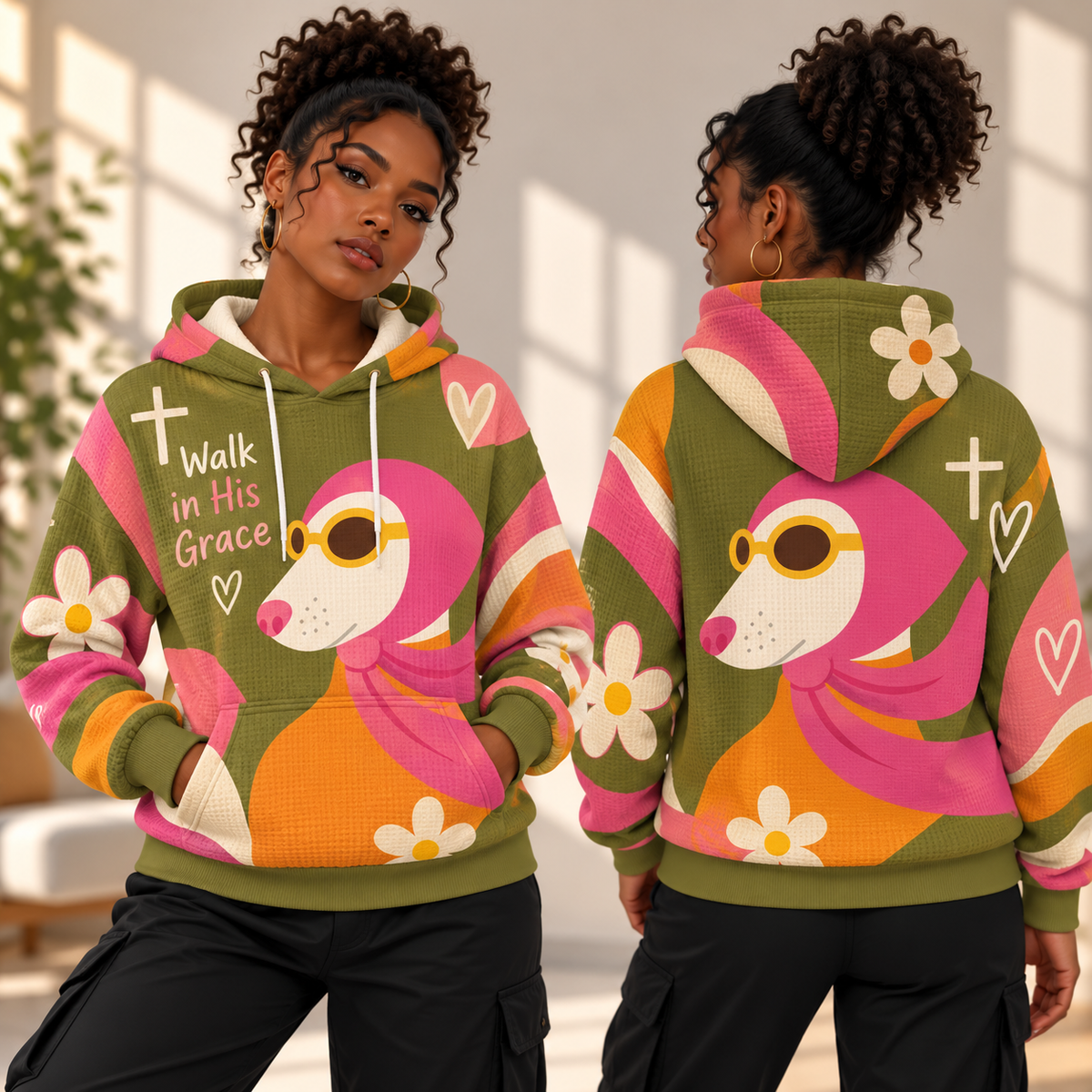 Retro Scarf Dog Waffle Hoodie
