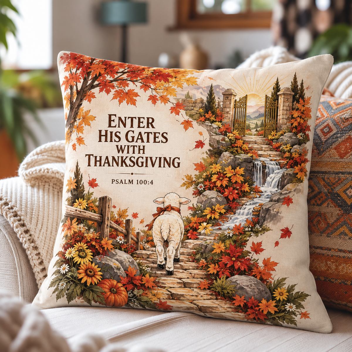 Enter His Gates With Thanksgiving Pillow