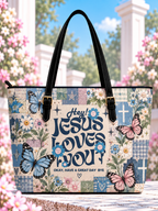 Hey Jesus Loves You Smiley Flower Butterfly Saddle Bag