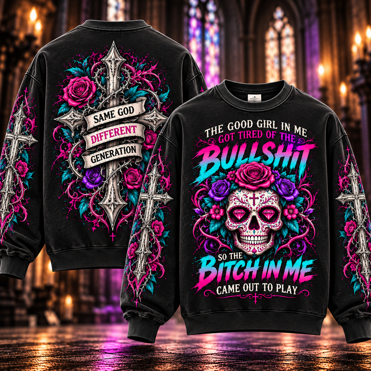 Good Girl, Bold Attitude – Sugar Skull & Roses Sweatshirt