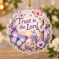 Trust in the Lord Butterfly Lavender Cross Ornament