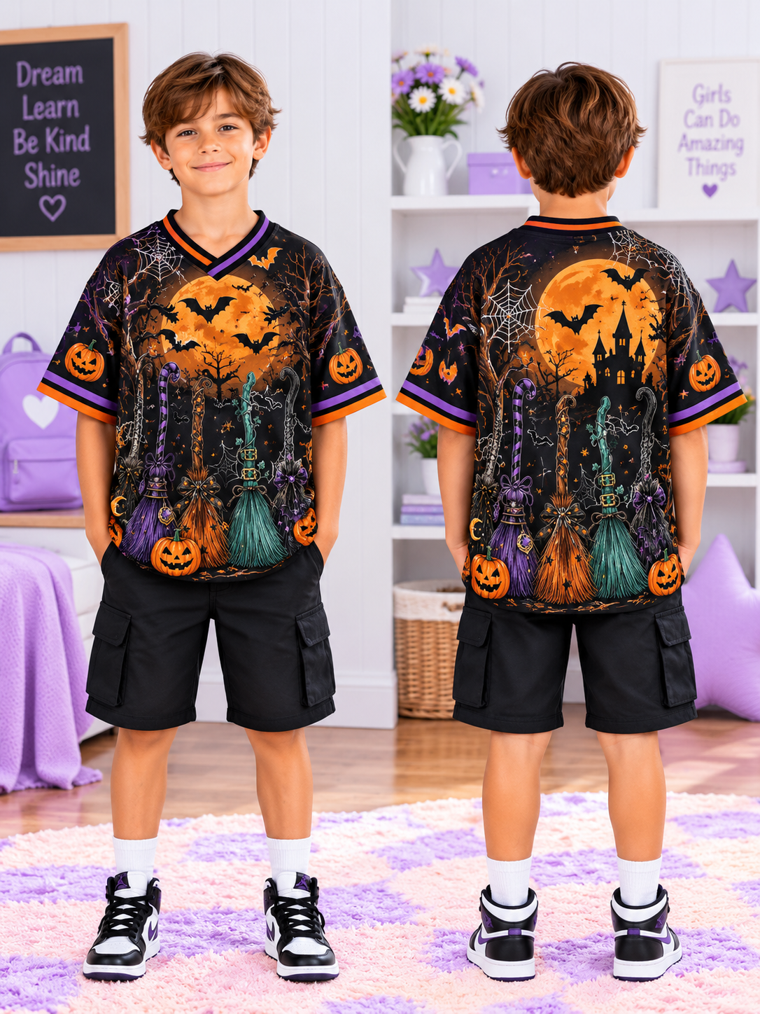 Witch Brooms Moon Kids T-Shirt Jersey