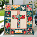 Floral Cross Faith Christian Folk Art Quilt