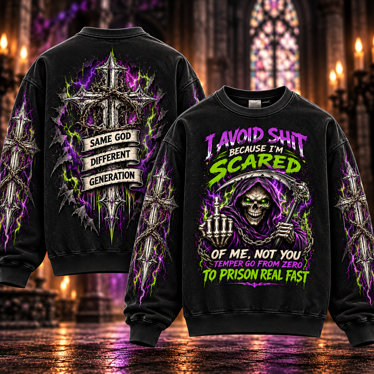 I Avoid Shit – Sarcastic Purple Grim Reaper Sweatshirt