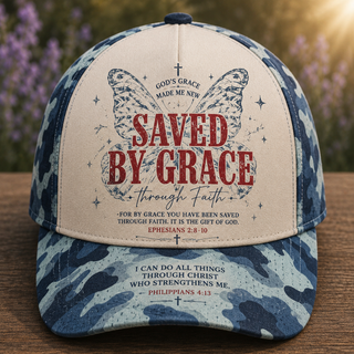 Saved By Grace Through Faith Camo Butterfly Classic Cap