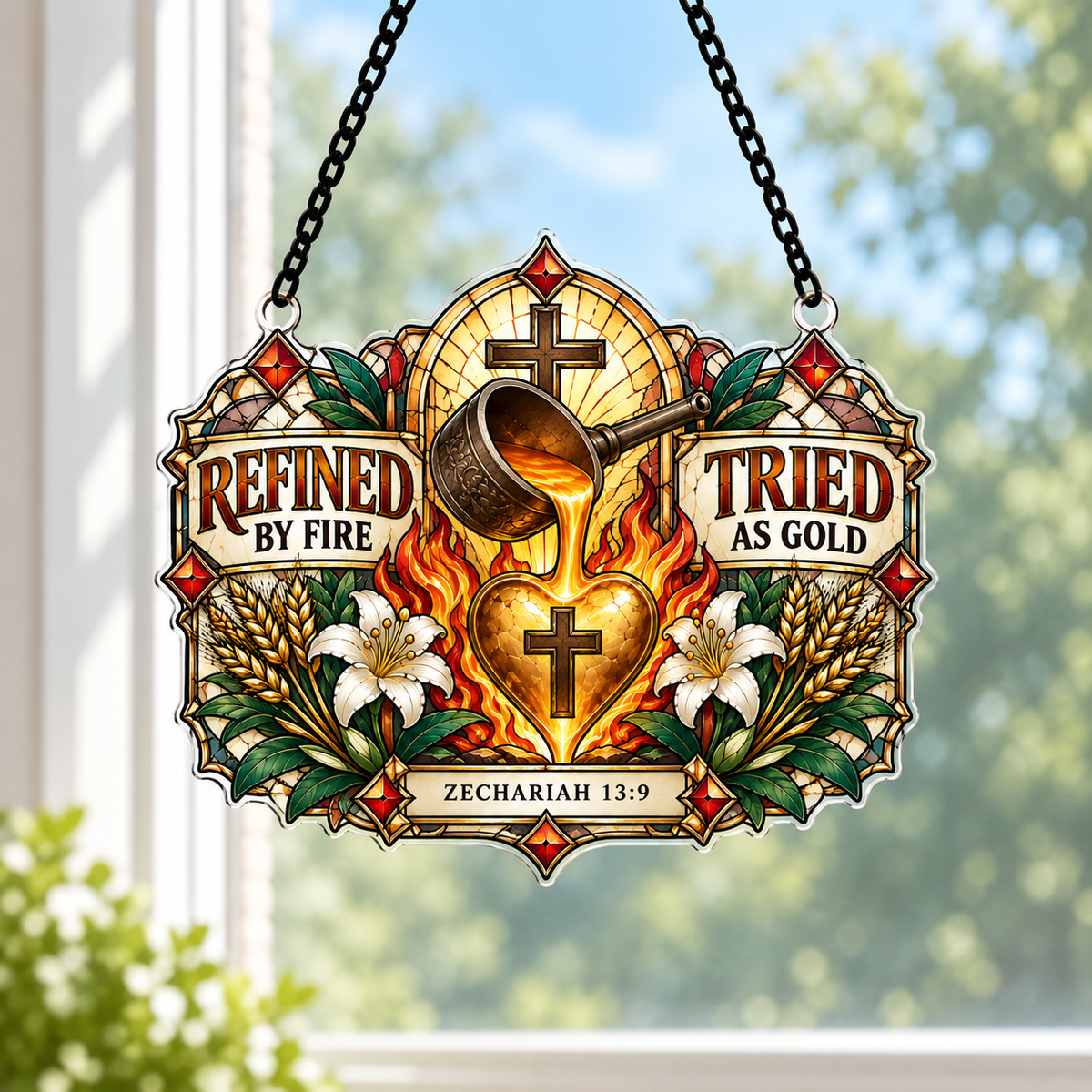 Refined By Fire Tried As Gold Acrylic Suncatcher