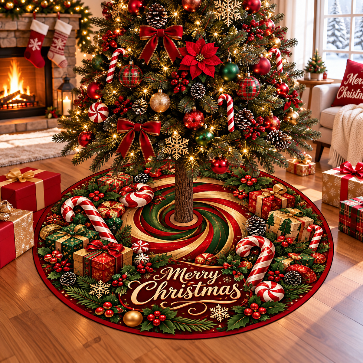 Merry Christmas Candy Swirl Christmas Tree Skirt
