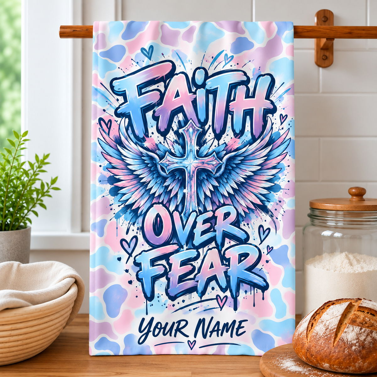 Personalized Faith Over Fear Kitchen Towel