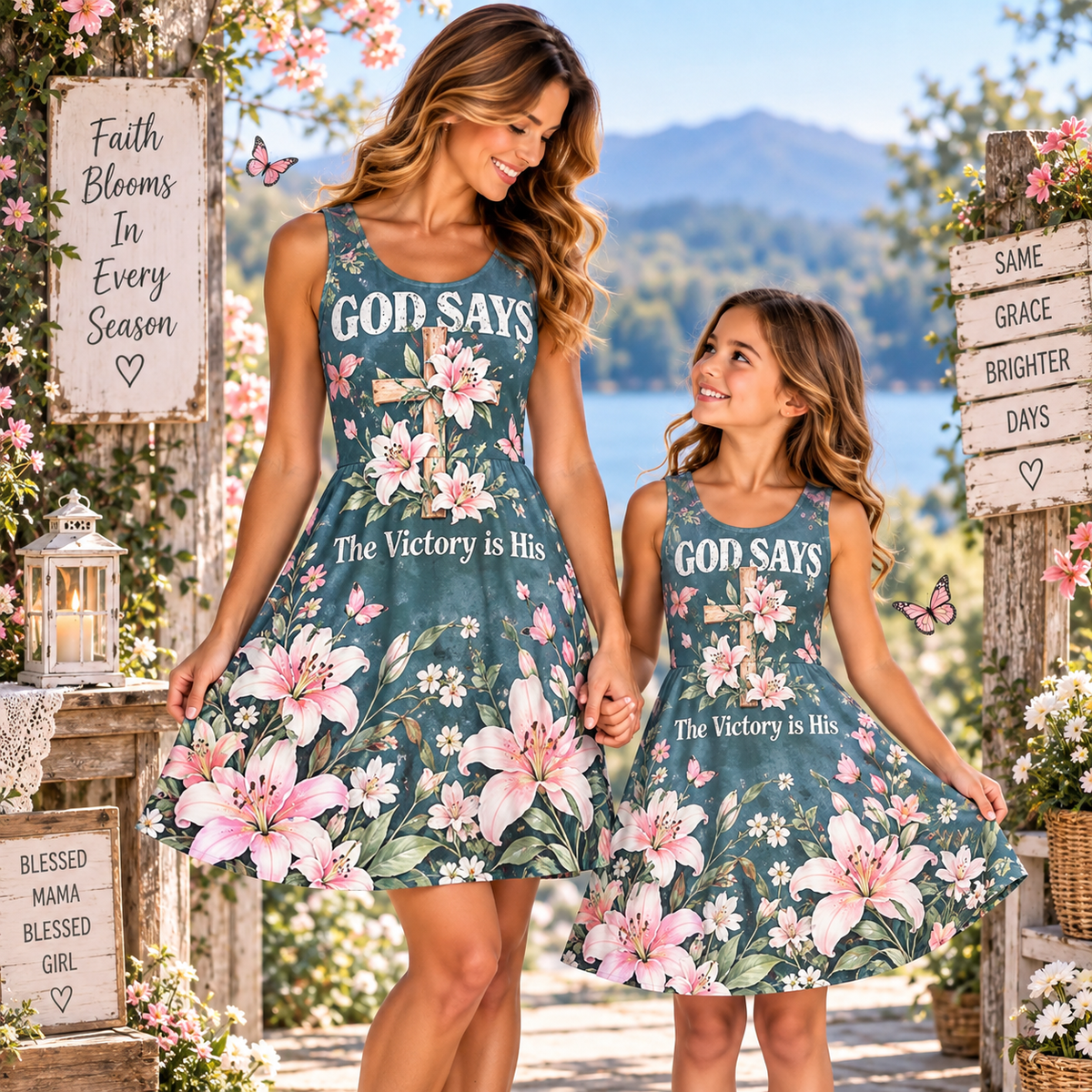 God Says The Victory Is His Floral Sleeveless Dress