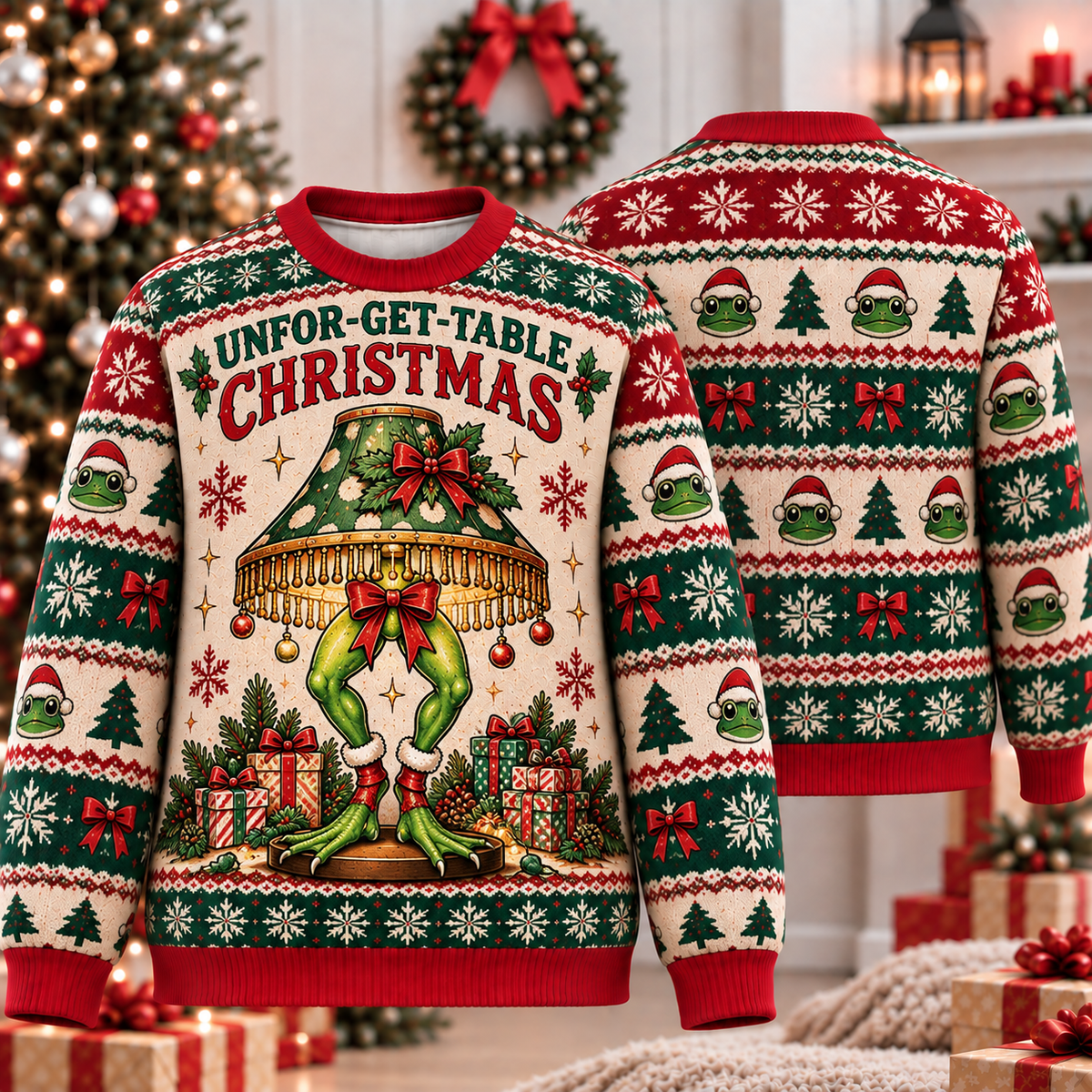 Unfor-Get-Table Christmas Frog Ugly Sweater