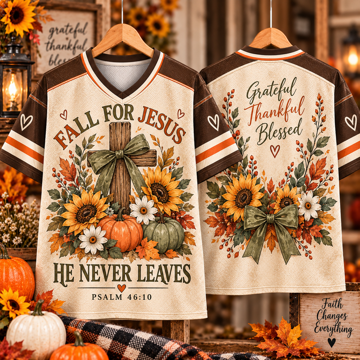 Fall For Jesus Grateful Thankful Blessed T-Shirt Jersey