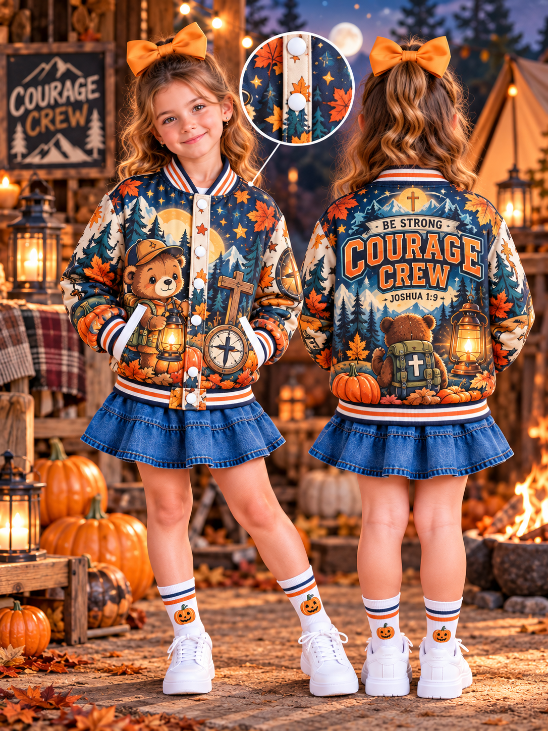 Courage Crew Camping Bear Kids Baseball Jacket