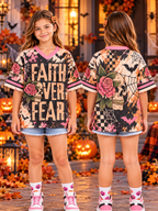 Faith Over Fear Skull Rose Kids T-Shirt Jersey