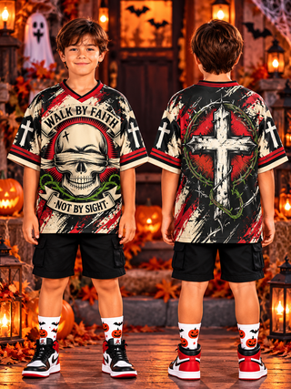 Walk By Faith Skull Kids T-Shirt Jersey
