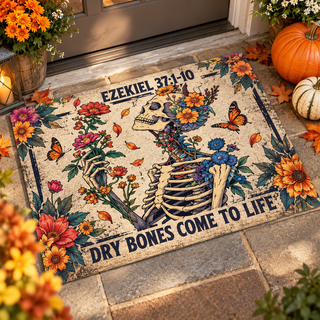 Dry Bones Come to Life Floral Skeleton Doormat