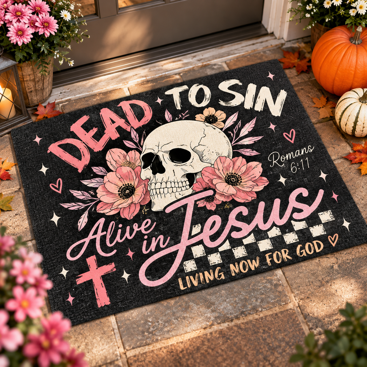 Dead to Sin Alive in Jesus Floral Skull Doormat